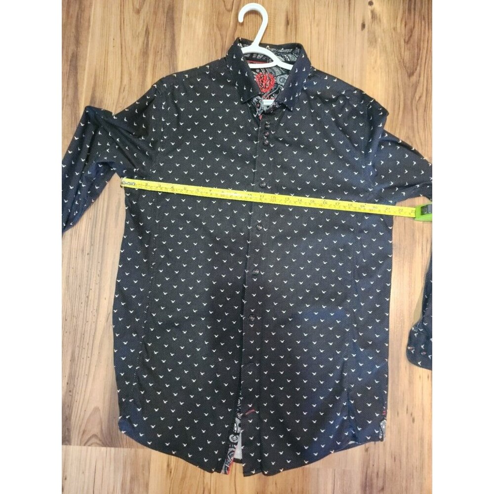 Au Noir Dress Shirt Black Long Sleeves Size 4 Bird Pattern - Picture 7 of 10